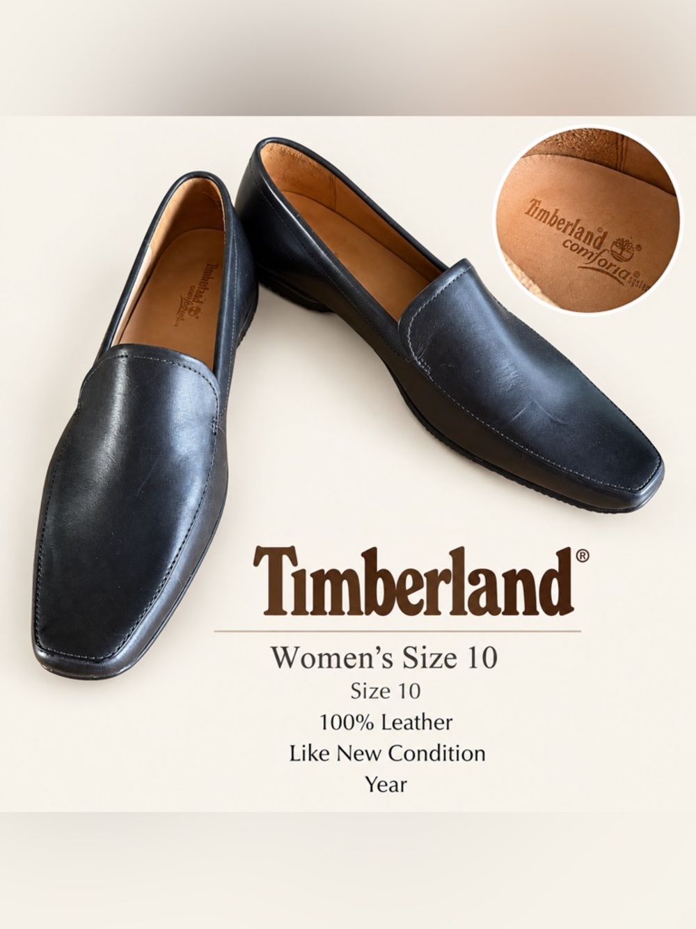 Timberland Comforia Black Leather Loafers Women’s Size 10